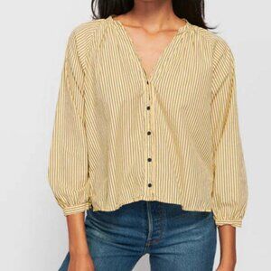 Nation LTD Desire Polo Lounge Blouse Womens Medium Yellow Striped Cotton Preppy